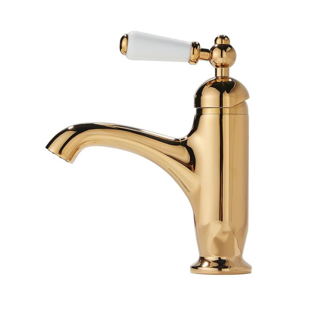 Lakkoakoaa A Basin Taps Bathroom Basin Tap Ntique Style Brass Single Lever Bathroom Sink Mixer Faucet, Hot/Cold Water, With Uk Standard Hoses, Gold