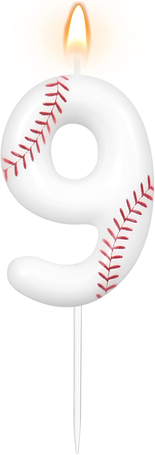 AKURIEEY White Baseball Birthday Number 1 Candles Sports Theme Party Decorations Cake Topper Cupcake Decor for Anniversary Celebrations Supplies Favors