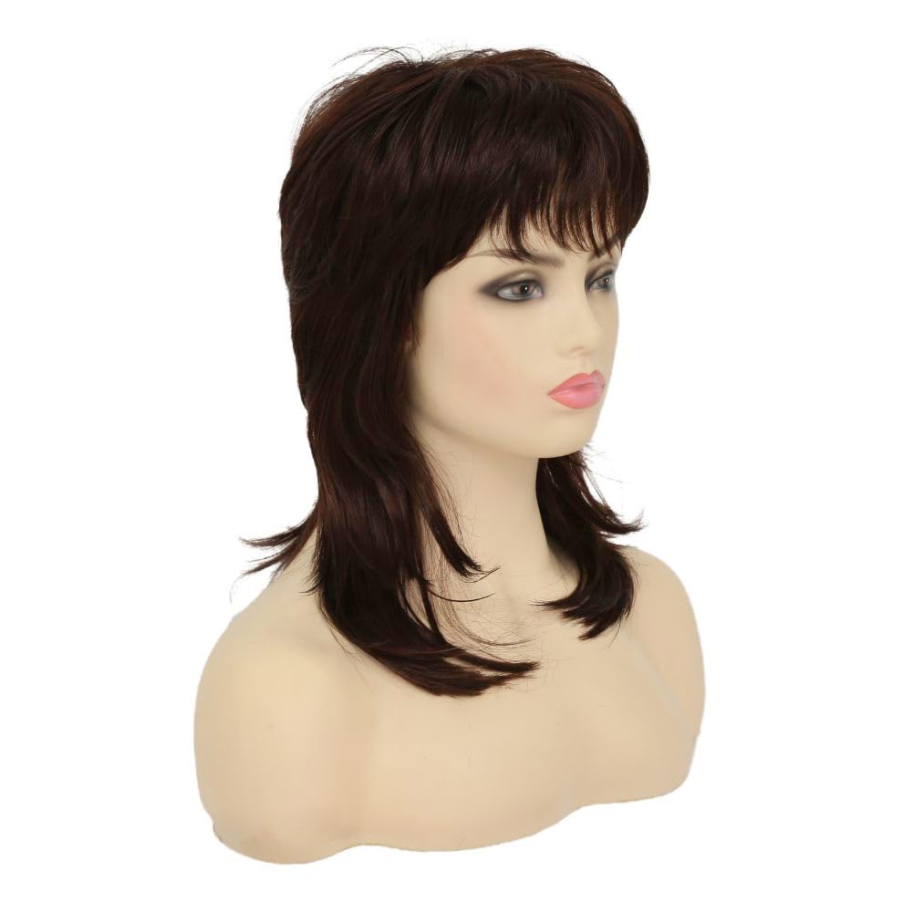Siudus Brown Mullet Wigs for Women Shaggy Shoulder Length 70s 80s Wig Layered Natural Synthetic Fiber Hair Wig for Cosplay Disco Rocker Use - Image 2