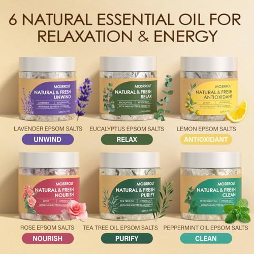 Epsom Bath Salts for Women Relaxing 6PCS Bath Salts Gift Set for Mom with Essential Oils for Bath Gifts on Birthday Mother's Day Christmas Lavender Eucalyptus Rose Lemon Tea Tree Peppermint - Image 4