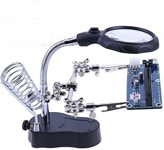 Adjustable Helping Hand with Magnifying Glass, 3.5X/12X Magnifying Glass Soldering with Clamp and Alligator Clips Desktop Magnifer Stand for Craft Carving Jewelry (Modern)