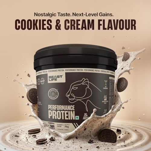 Image of BeastLife Performance Yeast Protein Powder | 25g Protein | Cookie & Cream|NABL Lab Certified | High Absorption for Muscle Growth |Smooth & Light, Easy to Digest with Ultrasorb Tech|5.64g BCAA | Best For Gut | Beta Glucan | Improves Immune Function | 4 Kg