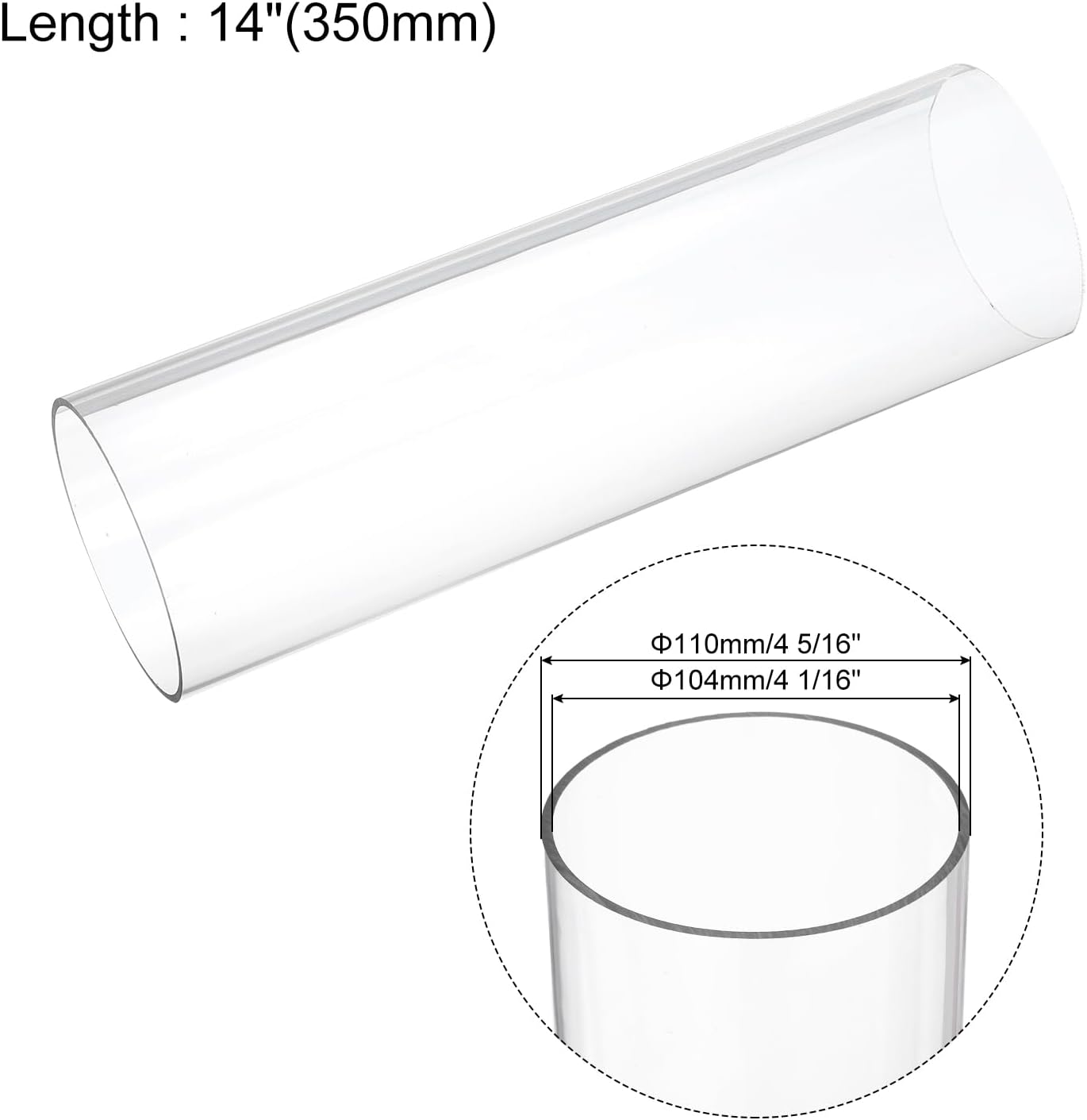 MECCANIXITY Plastic Pipe Rigid Polycarbonate Round Tube Clear 4 1/16"(104mm) ID 4 5/16"(110mm) OD 14"(350mm) High Impact for Lighting, Models, Water Plumbing