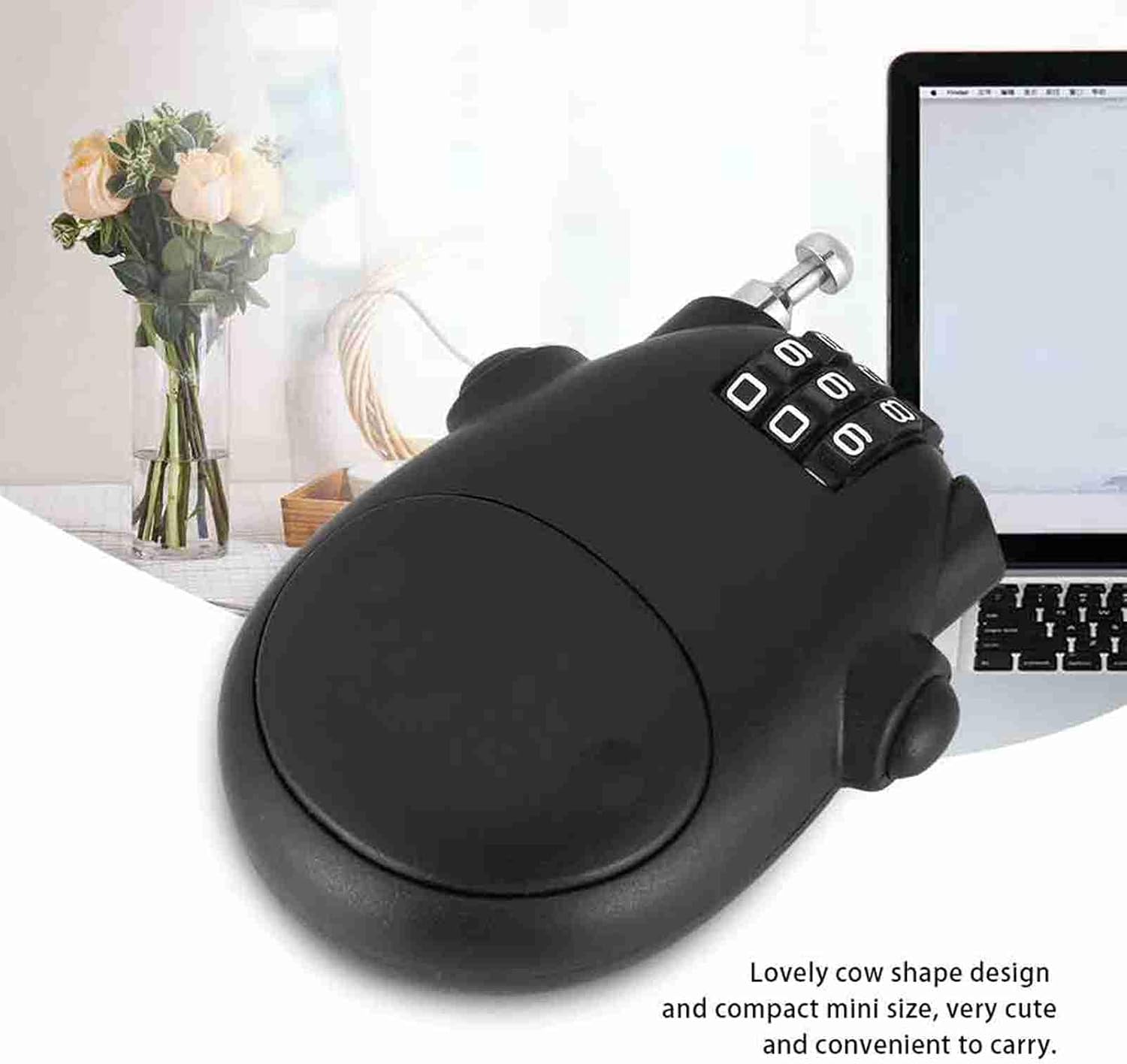3 Digit Password Wire Lock with 31.5in Cable, Small Cable Lock, 2.8 x 2.1 x 0.6in Retractable Cable Lock for Bikes, Helmet, Luggage, Cabinet and Other Items, Black