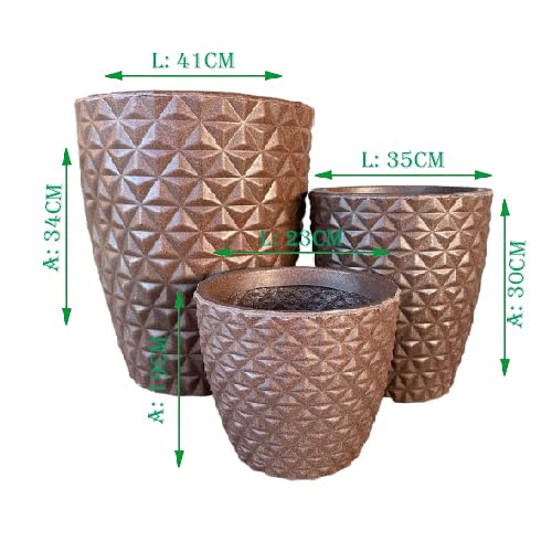 KIT 03 VASOS POLIETILENO BERLIAN GOLD DECORATIVOS P/PLANTAS, JARDINS E ESCRITÓRIOS (Marrom)