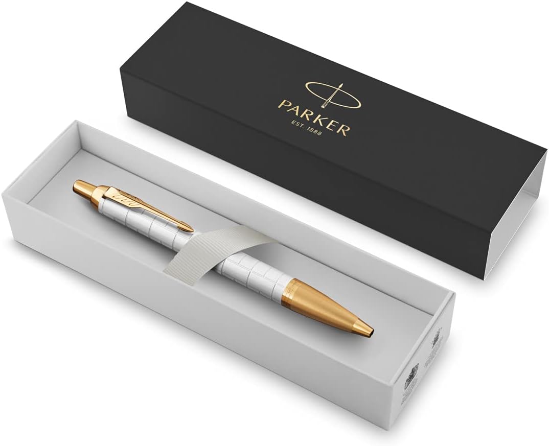 PARKER 2172748 Ballpoint Pen, IM Premium Pearl White GT Medium Point, Oil-based, Gift Boxed