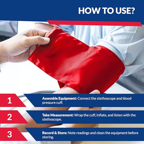 Image of Blood Pressure Monitor and Sprague Stethoscope Kit - 2-Pack, Adult Aneroid Sphygmomanometer with Dual-Head Stethoscope, Adjustable BP Cuff, Carrying Case & Accessories - Red