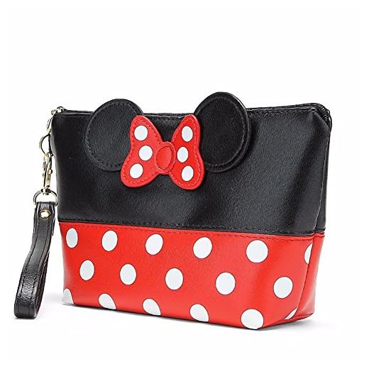 Bolsa de cosméticos con diseño de Minnie Bow Tie, multifunción, bolsa de maquillaje, bolsa de aseo, bolsa de viaje, impermeable, con cremallera, bolsa de almacenamiento para maquillaje