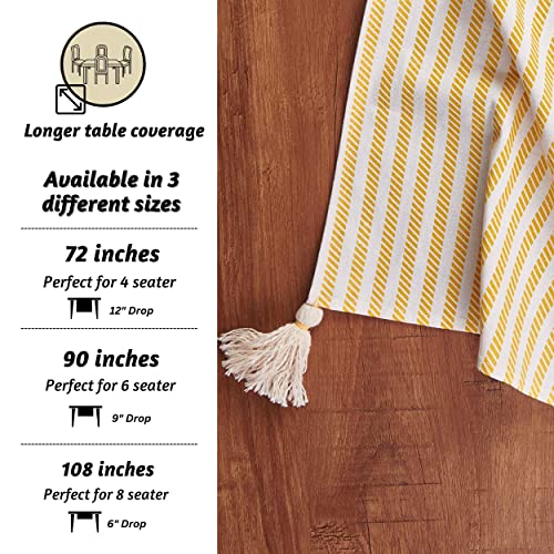 Folkulture Table Runner With Tassels For Home Dining Table, Farmhouse Style Décor Or Kitchen, 100% Cotton Linen, Yellow Table Runner, 14 X 72 Inch #TOP6