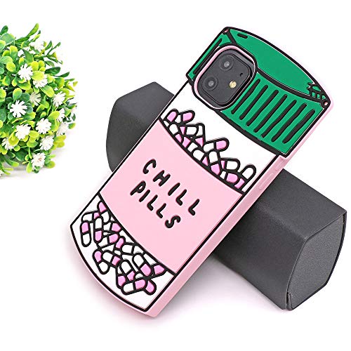 Megantree Cute Iphone 11 Case, Funny Chill Pills Capsule Bottle 3D Cartoon Soft Silicone Rubber Full Protection Shockproof Case Cover For Kids Girls Women Lady #TOP4