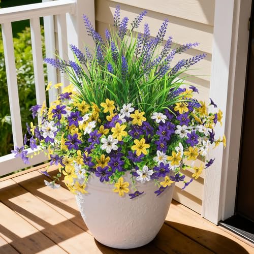 UV-Resistant Artificial Daisy & Lavender Flowers, 14 Bundles