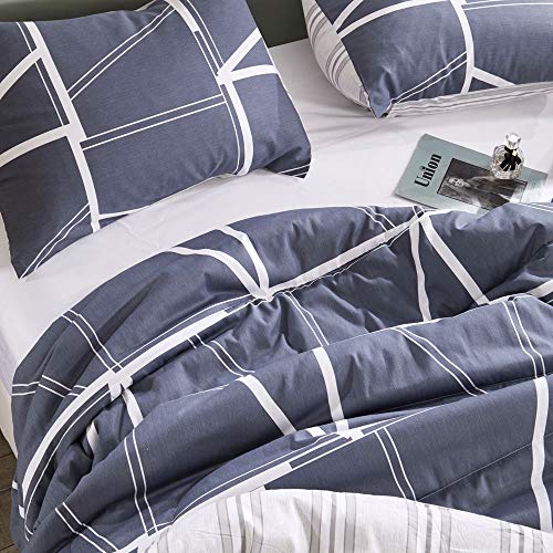 Atsense Comforter Set Queen, All Season 3-Piece 100% Cotton Fabric, Soft Microfiber Filled Bedding, Lightweight Reversible Duvet Insert (Insignia Blue, Lyg) #TOP2