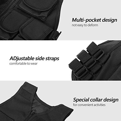 VBESTLIFE Taktische Airsoft Paintball-Weste für Kinder und Erwachsene Im Freien (Schwarz L 3x4in)