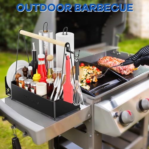 Grill-Caddy-for-Outdoor-Grill-with-2-Paper-Towel-Holder-Camper-Accessories-Condiment-Caddy-Plates-and-BBQ-Caddy-for-Outdoor-Kitchen-Tailgate-Essentials-Grilling-Gifts-for-Men