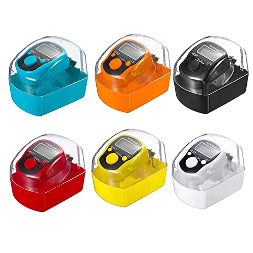 AIPEBANI 6-Pack Digital Tally Finger Counter with Led, Colorful Tasbeeh Tasbih 5-Digits Counter Clickers with Led Light, Carry Ring, Individual Hard Case for Muslims Pray Knitting Track Golf Lap