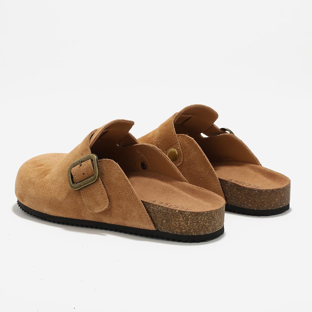 Women's Suede Clogs Leather Mules Comfort Cork Footbed Sandals Potato Shoes with Arch Support - Image 5