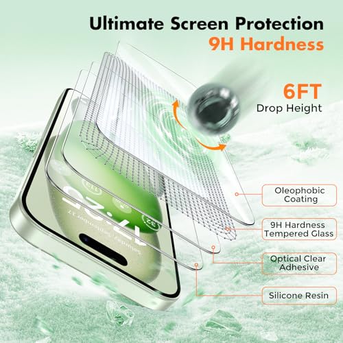 Image of UNBREAKcable 3-Pack Screen Protector for iPhone 15 Plus, Double Shatterproof Tempered Glass [Easy Installation Frame] [9H Hardness] [99.99% HD Clear] [Case Friendly] for iPhone 6.7 inch