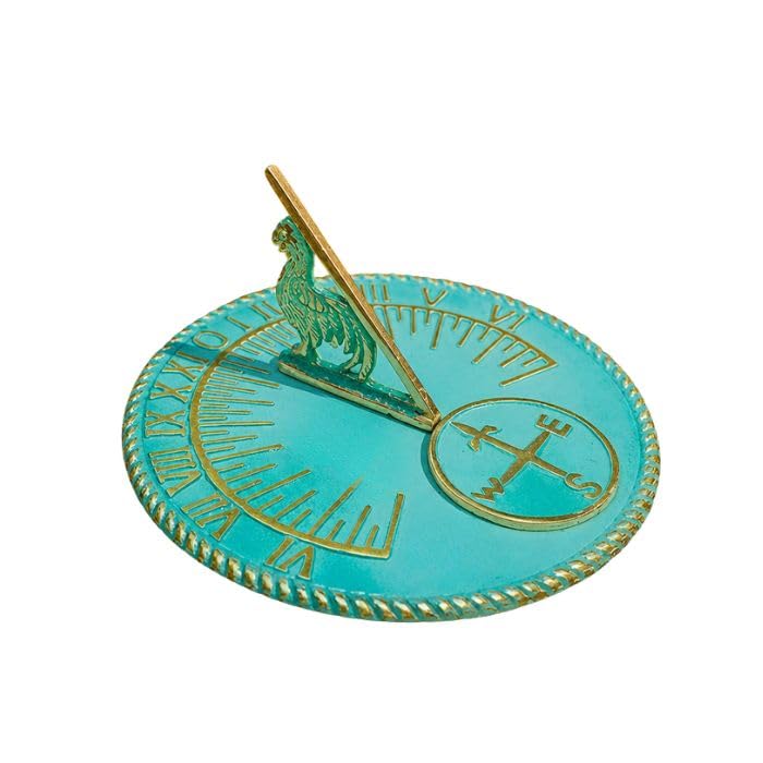 Renovators Supply Manufacturing Sundial Verdigris Finish Brass 10" Dia Vintage Sun Dial Garden Or Lawn Clock Compass NESW Plaque and Rooster Dial Round Patio Outdoor Compass Sundials for Yards-image-45