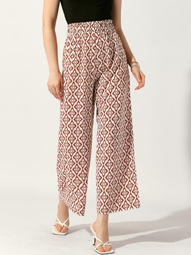 Allegra K Women's Printed Elastic Tie Waist Summer Boho Wide Leg Long Pant3