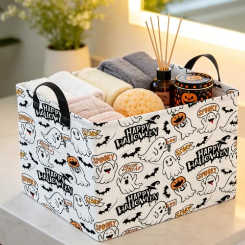 Image of NTAO Gift Storage Basket Empty for Halloween, Storage Bin with Handles, Room Decor, Book Box(Spooky Ghost)