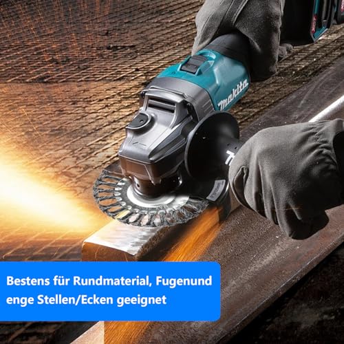 2 Stück Rundbürsten Set, Ø125x22 mm Drahtbürste Winkelschleifer, Zopfrundbürste, Scheibenbürste, Stahlbürste Stahldraht mit gezopften Drahtborsten für Winkelschleifer Bohrmaschine