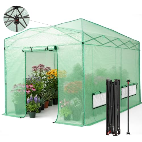 Image of CROWN SHADES 12X8 Pop Up Outdoor Walk-in Portable Greenhouse,Green