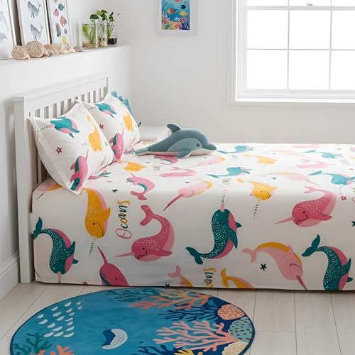 Image of Story@Home Kids Double Bed Bedsheet Set - 180 TC Cotton Blend, Bubbly Buddies Design in Baby Pink & Yellow- 225 x 250 cm with 2 Pillow Covers - Soft Bedding for Boys & Girls | Kids Bedsheet for Double