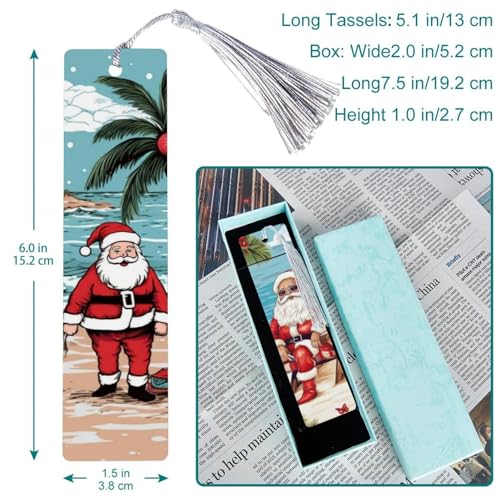 Marque-pages Père Noël à la plage idée cadeau originale vers de bibliothèque