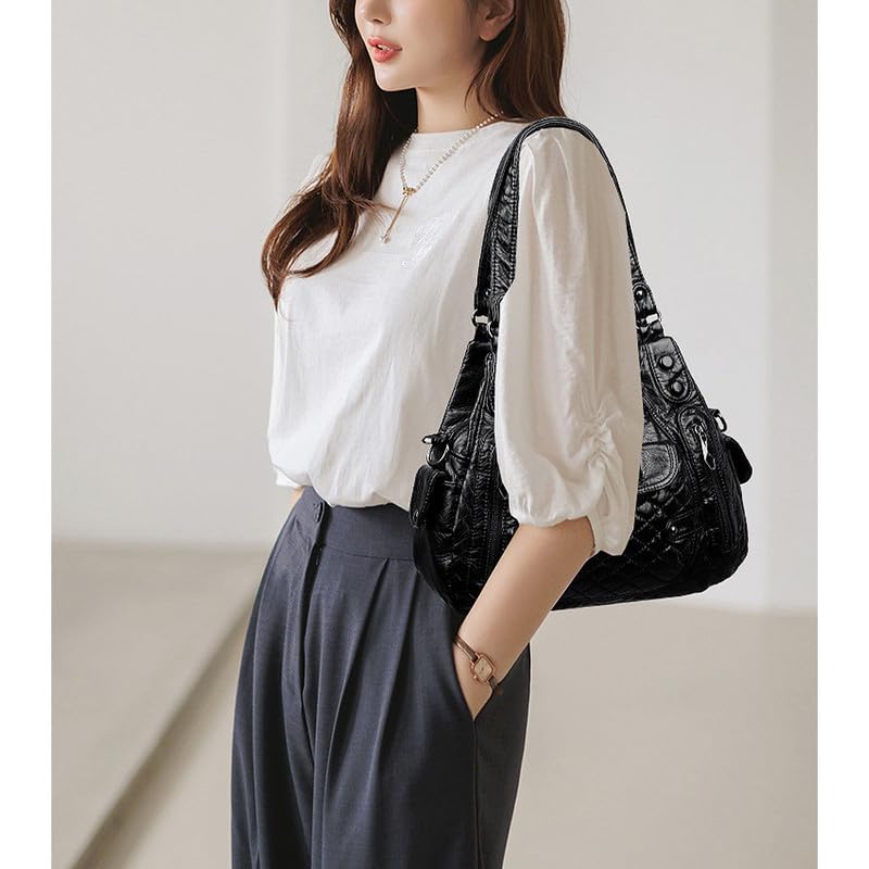 Borsa Bauletto da Donna in Pelle Sintetica Hobo Borse a spalla piccolo Borsa a mano con tracolla Sacchetto Donne Borse Manici Borsetta Nero
