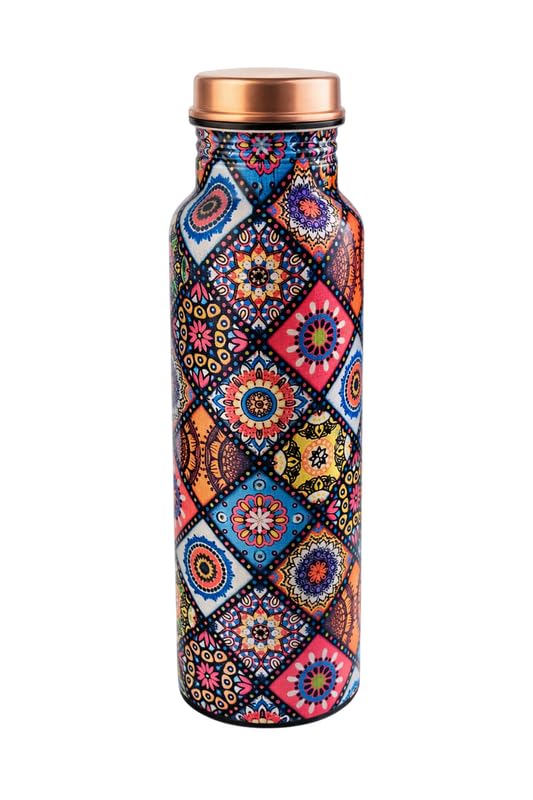 Image of Copper Water Bottle Pink Color Leakproof Ayurvedic Drinking Bottle for Home Office Gym Travel Pure Copper Bottle for Health Benefits Stylish and Durable Design