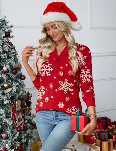 Image of LOMON Sweaters for Women 2025 Fall Knitted V-Neck Collared Button Pullover Dressy Casual Long Sleeve Polo Shirts Business