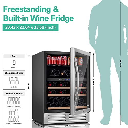 CUSIMAX-24-Inch-Wine-Cooler-Dual-Zone-Wine-and-Beverage-Refrigerator-Touch-Intelligent-Digital-37-64F-Upgrade-Wine-Cellars-Built-in-or-Freestanding-Wine-Fridge-for-Home-Office-Bar-Stainless-Steel