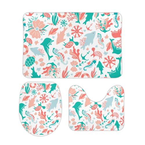 IZOTUSXI Bathroom Rugs Sets 3 Piece, Artistic Abstract Design Toilet Seat Covers, Washable Bath Mats Set, Modern Bathroom Decor for Stylish Homes