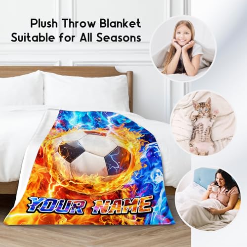 Customized Soccer Blankets for Boys - Gifts for Soccer Lovers - Soft Cozy Fleece Throws for Couch, Bed 4 Sizes