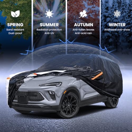 Image of Multi-Layer Car Cover Custom Fit for Buick Encore GX(20192026), 100% Waterproof All Weather for Automobiles, Gift with Towel, Heavy Duty Car Covers for Rain Sun UV Protection with Door Zipper