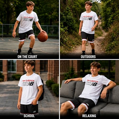 Image of New Balance Boys Short Sets - 2 Piece Active Performance Athletic Shirt and Kids Basketball Gym Shorts for Boys (8-12)
