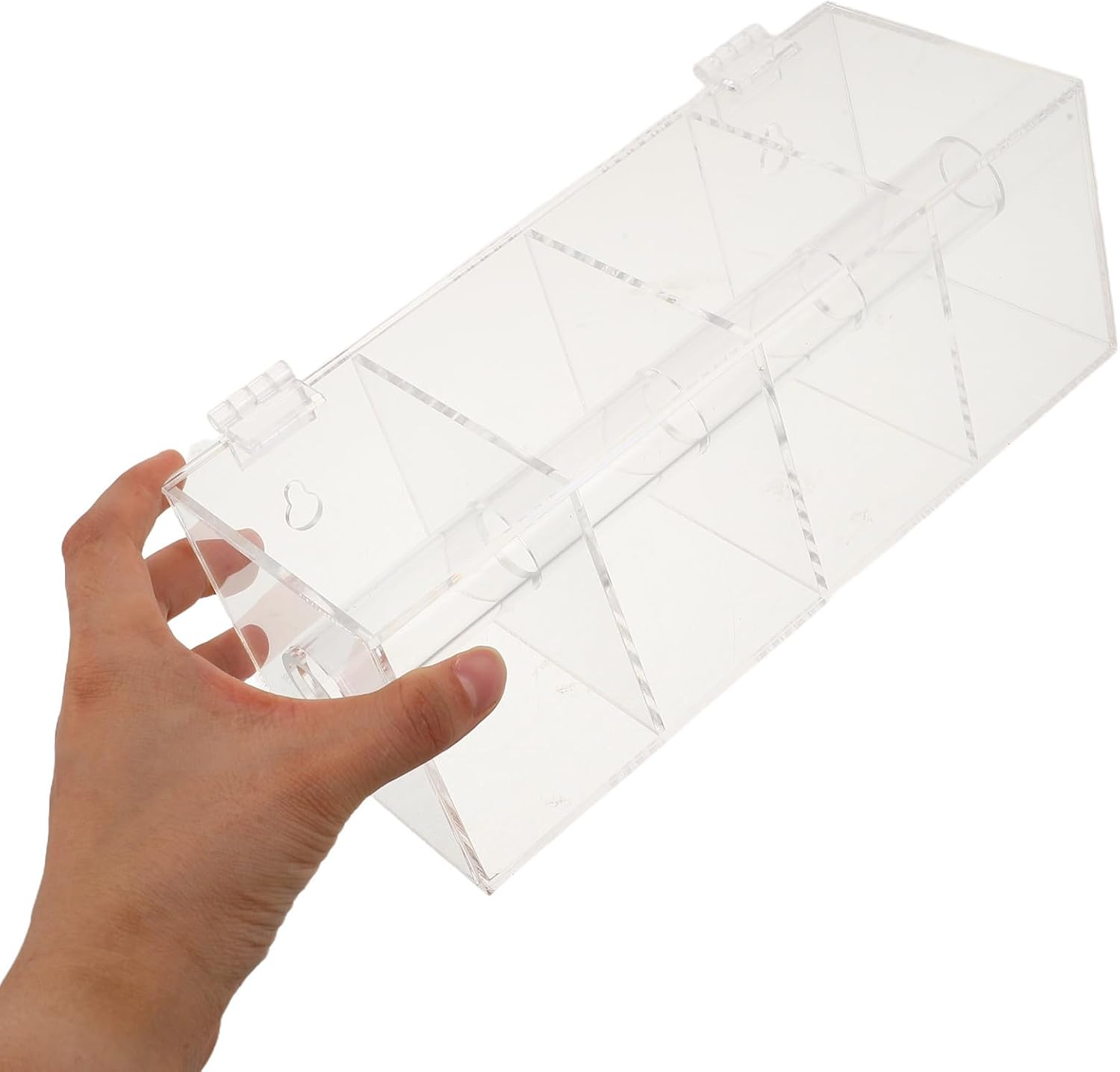 Clear Acrylic Sticker Roll Dispenser Box, 4-Compartment Label Organizer with Feed Holes, Countertop Storage for Craft, Date, Food Rotation Labels