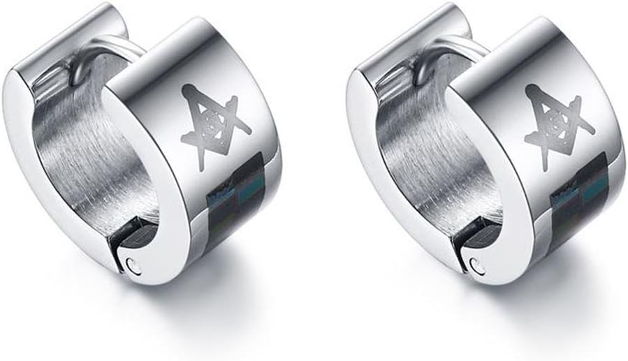 Classic Stainless Steel Masonic Freemason Symbol Hoop Huggie Earrings for Men