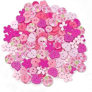 150pcs Pink Mix Wood Acrylic & Resin Buttons For Cardmaking Embellishments