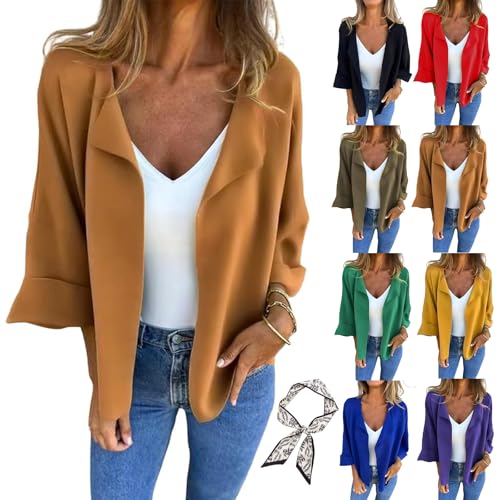 Peculiaral Faux Suede Cardigan, Casual Loose Lightweight Buttonless Solid Color Open Front Lapel Jacket for Women