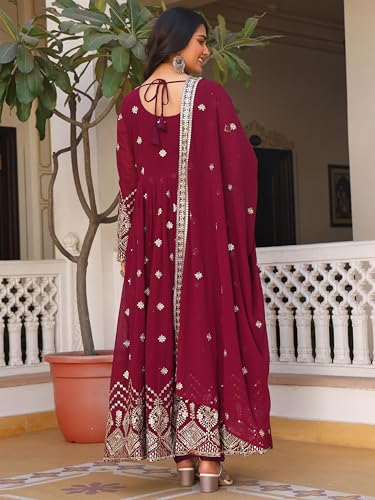 Fashion Basket Georegtte Embroidered Anarkali Dress For Women Purple