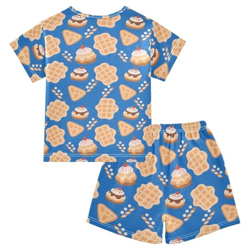 Pajama Sets Waffles Ice Cream Pattern Short Sleeve Summer Sleepwear 2 Piece Pjs2