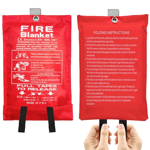 Image of JSE Emergency Fire Blanket for Home, 2 Pack Kitchen Fire Blankets 40″ X 40″, House Flame Retardant Blankets Upgraded Thickened