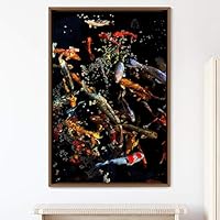 Framed Canvas Wall Art Fish Bedroom Colorful Jellyfish Marine Life Multicolor Neon Photography Tropical - 16x24 inches