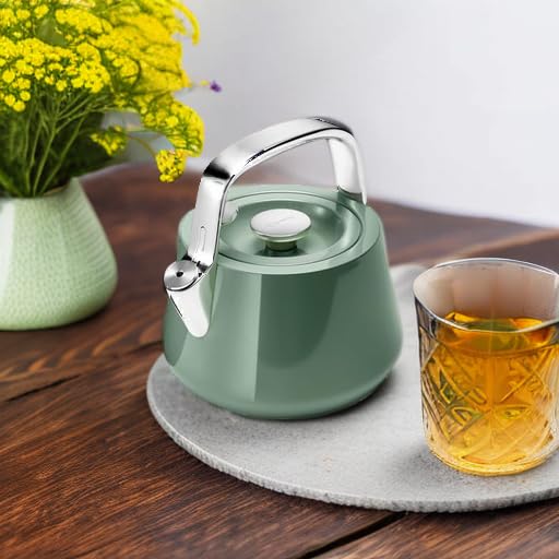 Image of Caraway 2 Quart Whistling Tea Kettle - Durable Stainless Steel Tea Pot - Fast Boiling, Stovetop Agnostic - Non-Toxic, PTFE & PFOA Free - Includes Pot Holder - Sage