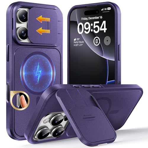 Image of TOCOL for iPhone 16 Pro Max Case with Slide Camera Cover, Kickstand and Camera Control Button, Fit for MagSafe, Rugged Solid Phone Case, Non-Slip, Drop Protection, Midnight Purple