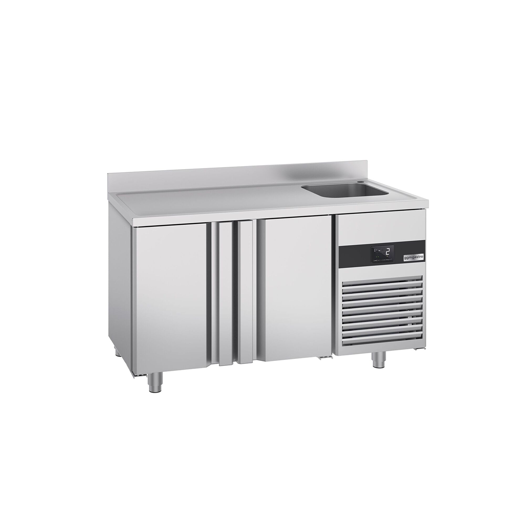 GGM Gastro | KTF270BAR-EF | Kühltisch PREMIUM - 1430x700mm - mit 2 Türen, 1 Becken rechts - Aufkantung