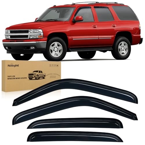 Image of Nilight Tape-On Rain Guards for Chevy Tahoe /GMC Yukon 2000-2006, 4PCS | Fits Tahoe /Yukon 2000 2001 2002 2003 2004 2005 2006 Smoke Window Visors for Fresh Air in Rainy Weather