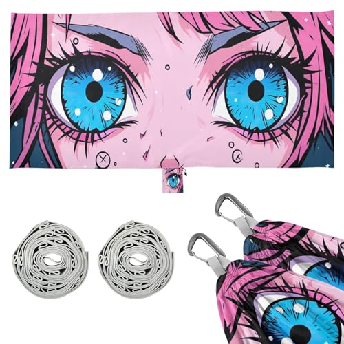 SDMKA Kawaii Anime Eyes Camping Hammock, 330 lbs with 2 Tree Straps, Carry Bag, Single Portable Hammock for Outdoor/Indoor, Hiking, Beach, Backpacking, Travel