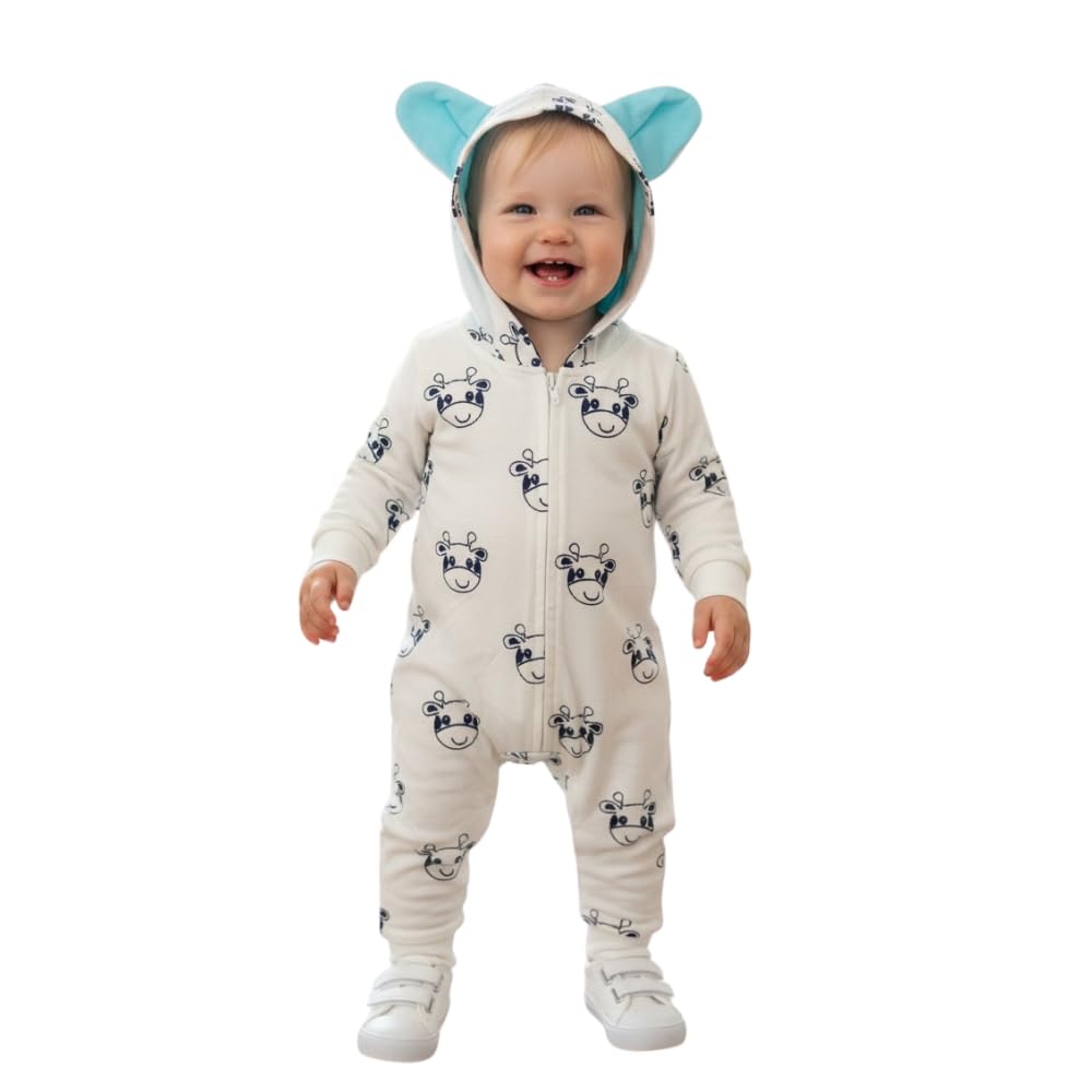 A.T.U.N. (ALL THINGS UBER NICE) Baby Boys and Girls Cotton Jumpsuit | Soft Front-Zip Romper with Cute Ear Hoodie for Unisex Babies A.T.U.N. (ALL THINGS UBER NICE) Baby Boys and Girls Cotton Jumpsuit | Soft Front-Zip Romper with Cute Ear Hoodie for Unisex Babies